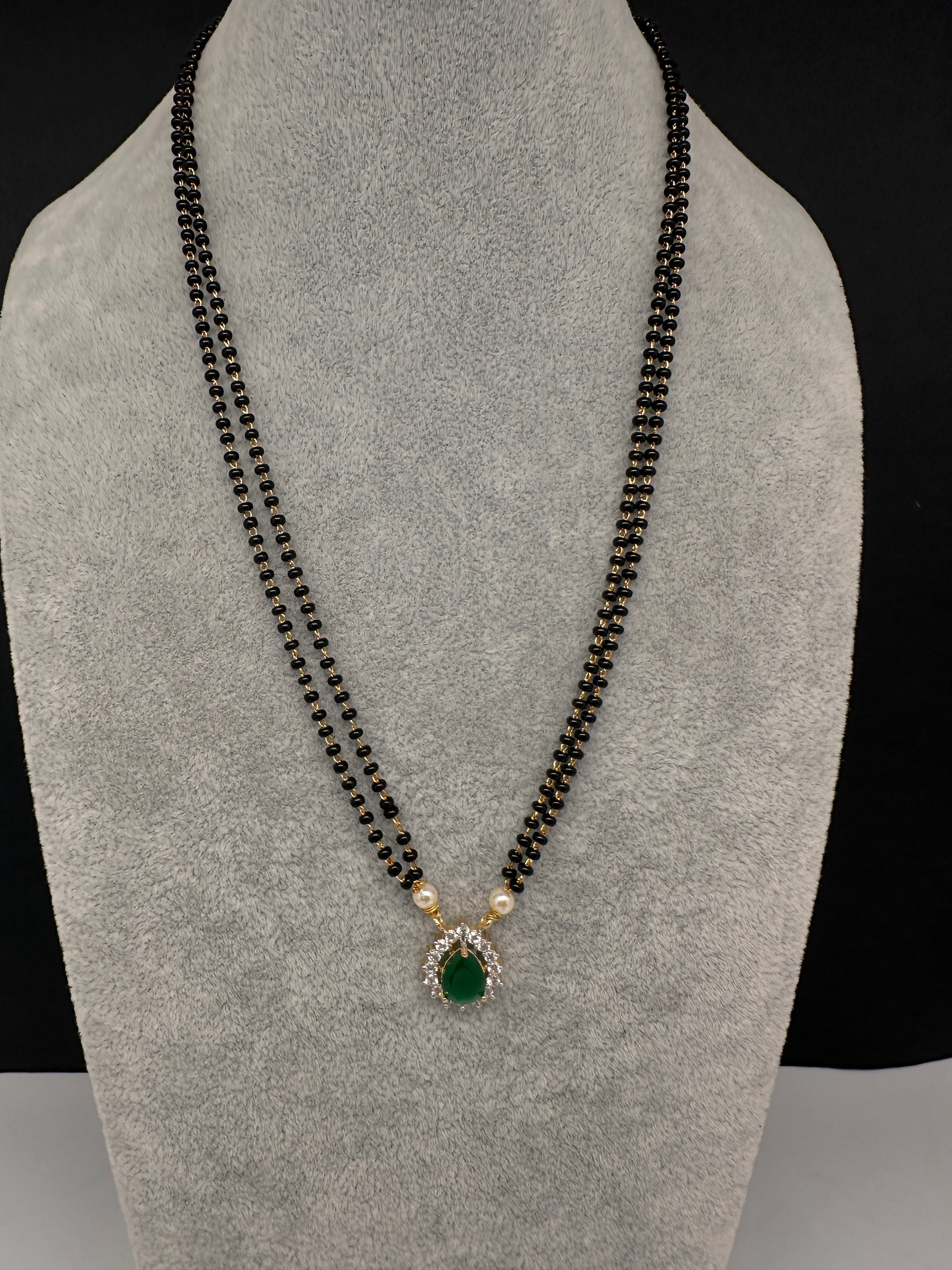 AD Color Stone Mangalsutra Necklace - Green