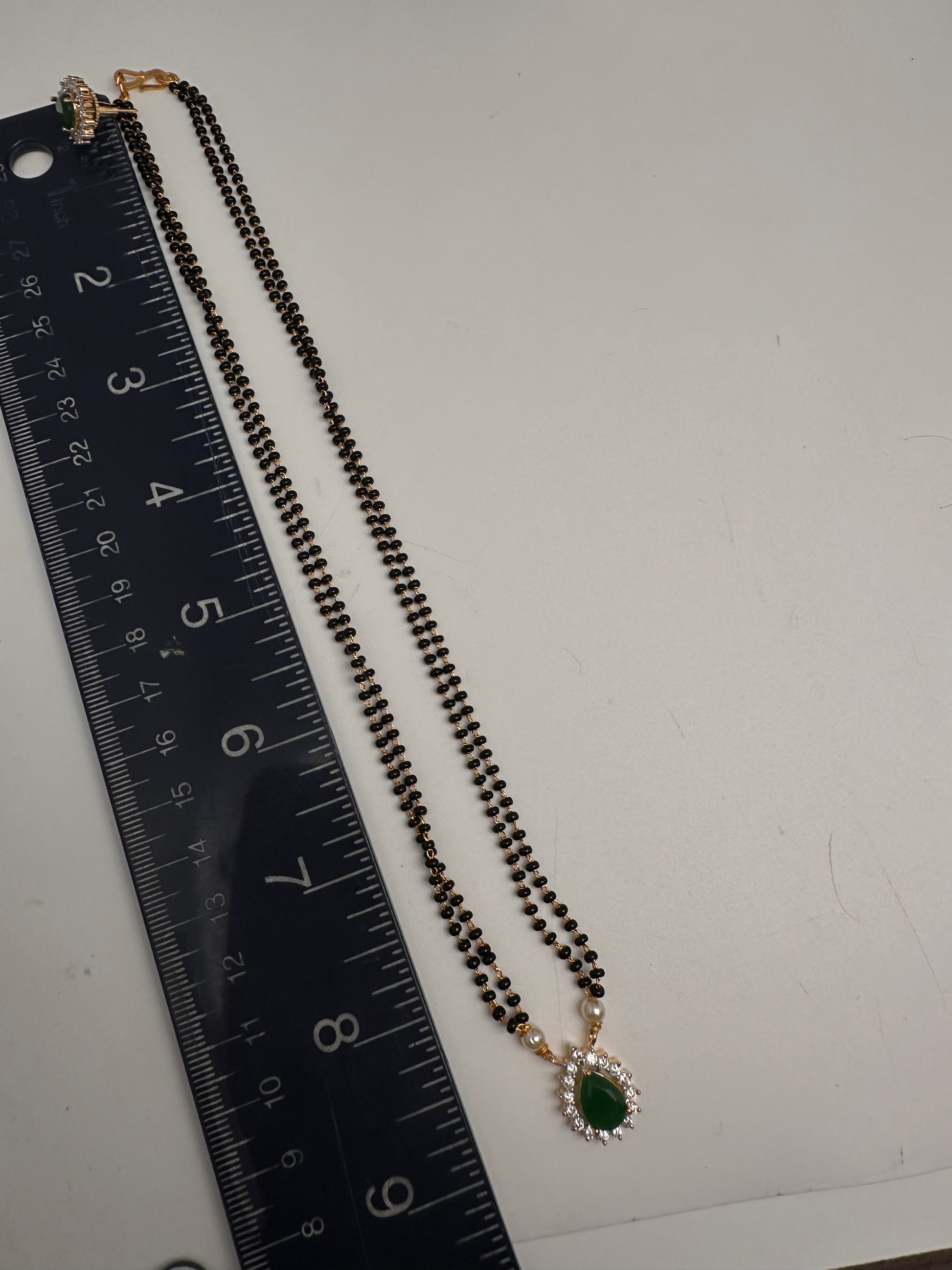 AD Color Stone Mangalsutra Necklace - Green
