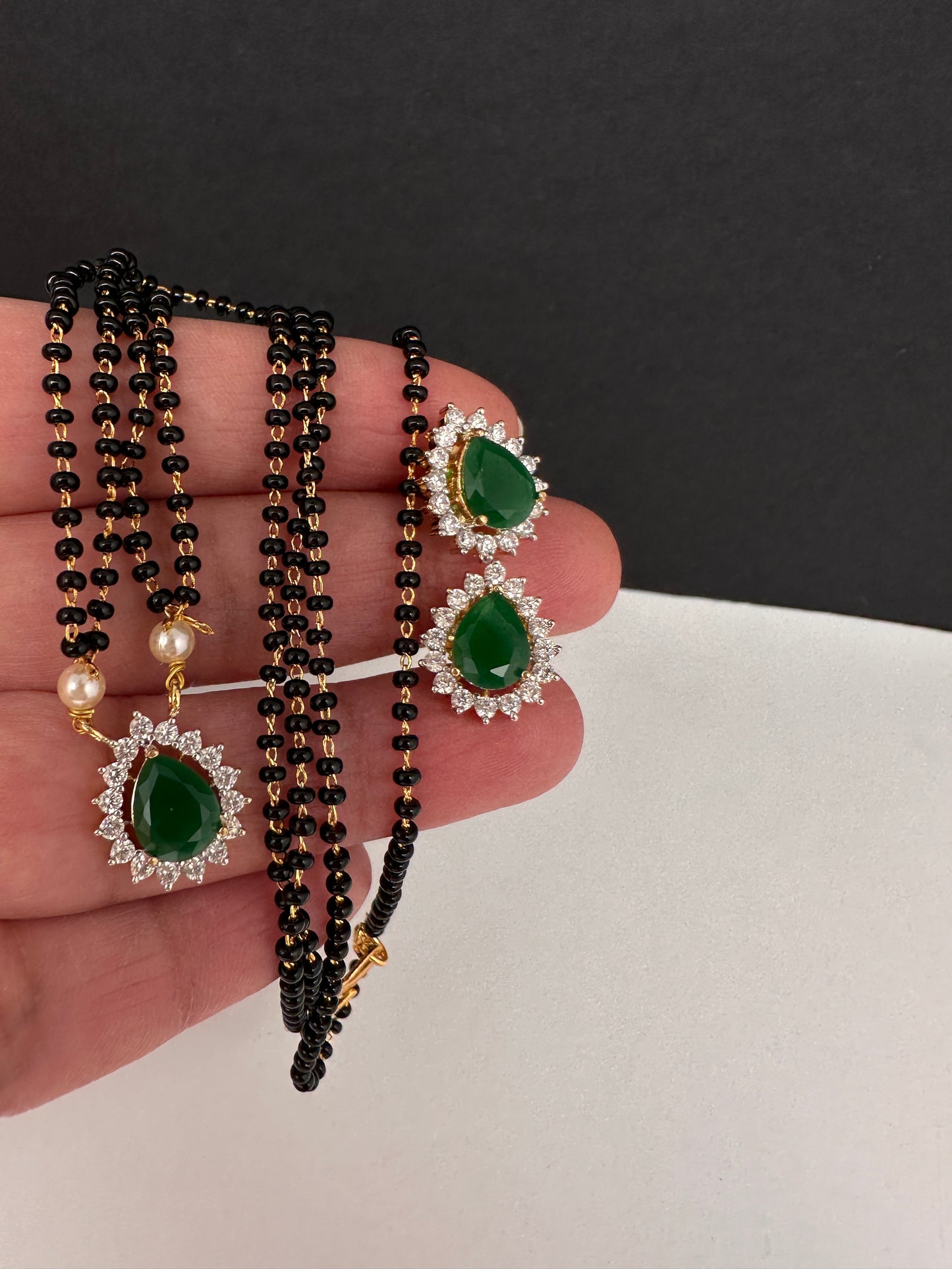 AD Color Stone Mangalsutra Necklace - Green