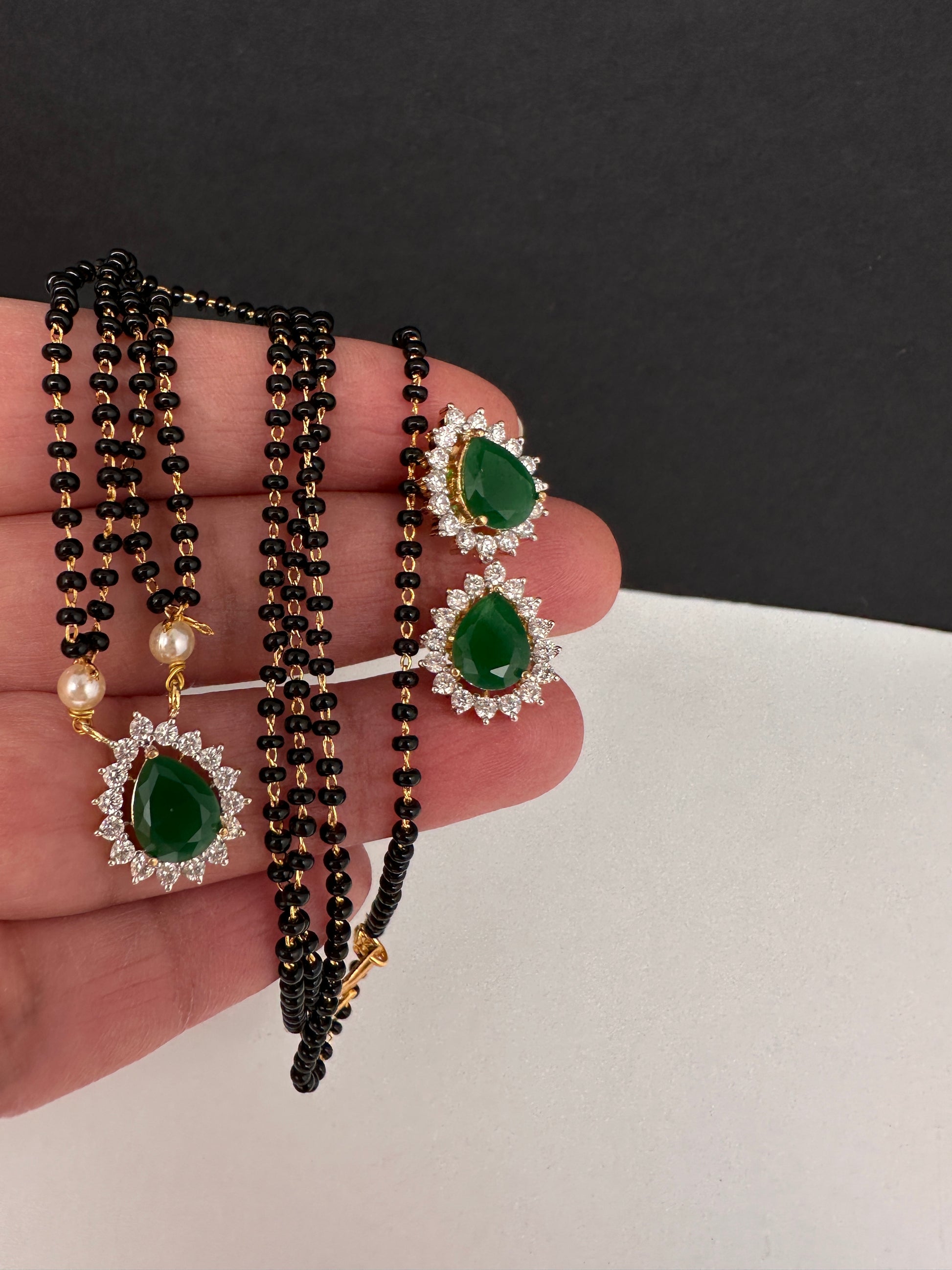 AD Color Stone Mangalsutra Necklace - Green