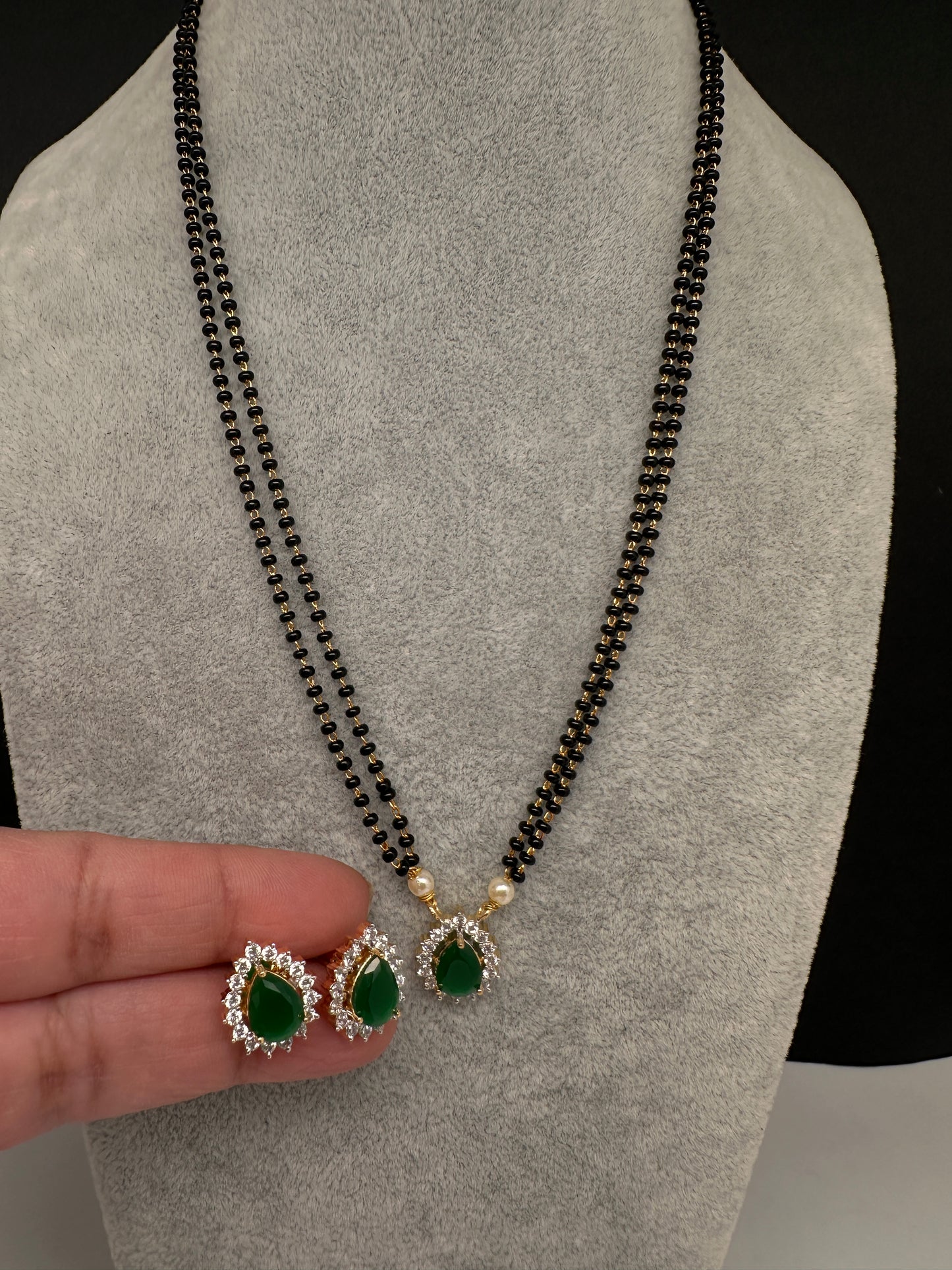 AD Color Stone Mangalsutra Necklace - Green