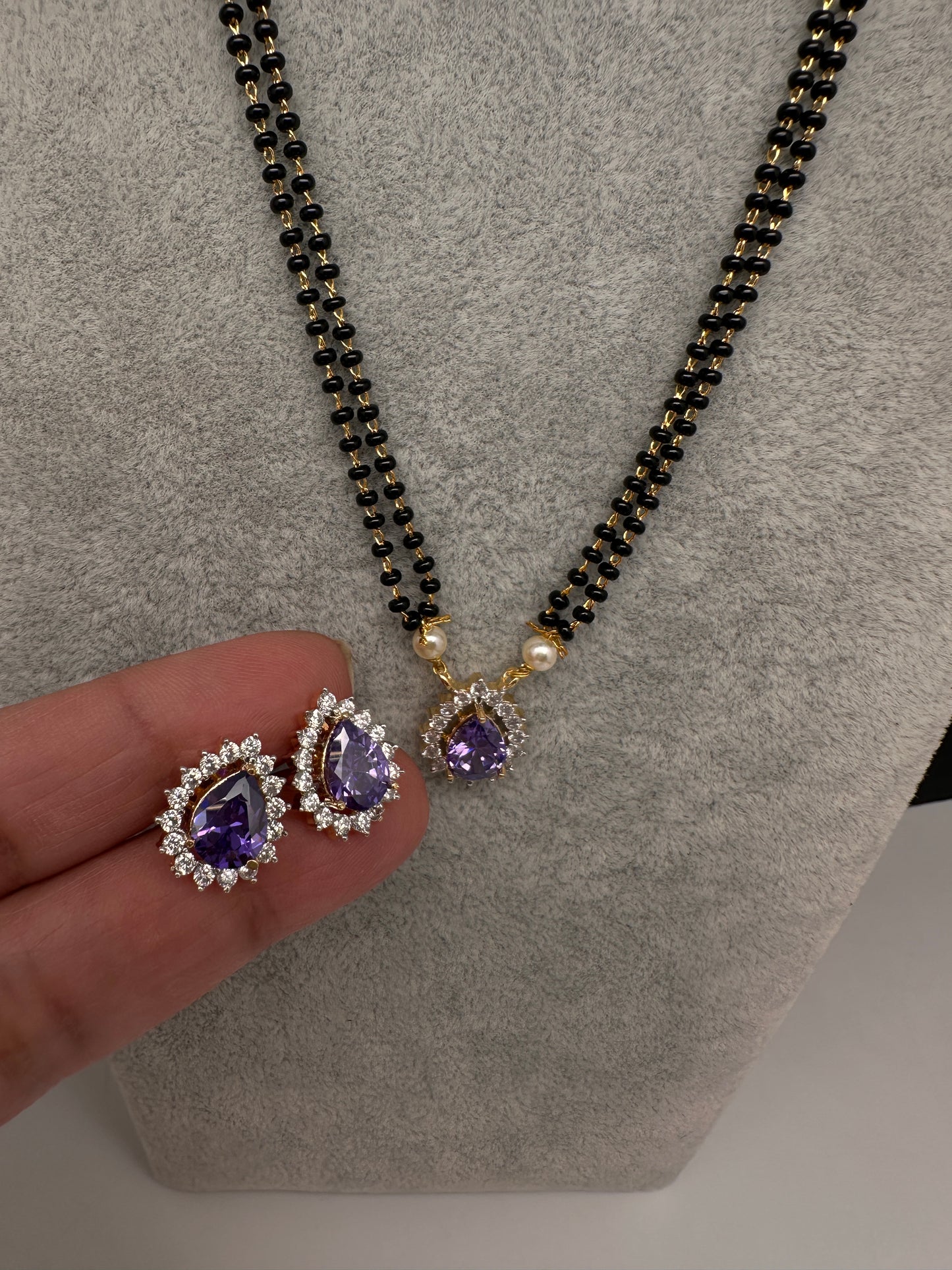 AD Color Stone Mangalsutra Necklace - Purple