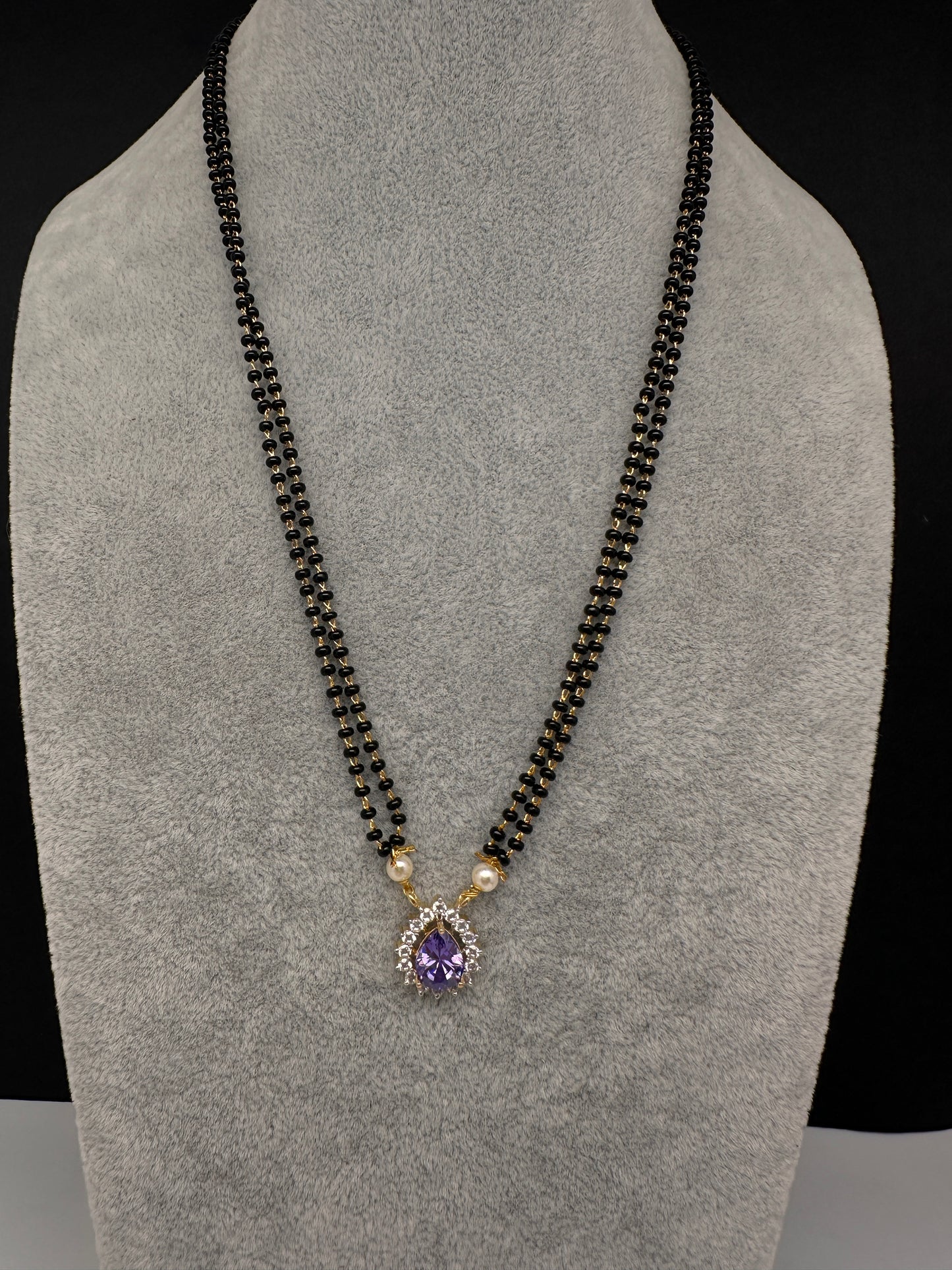 AD Color Stone Mangalsutra Necklace - Purple