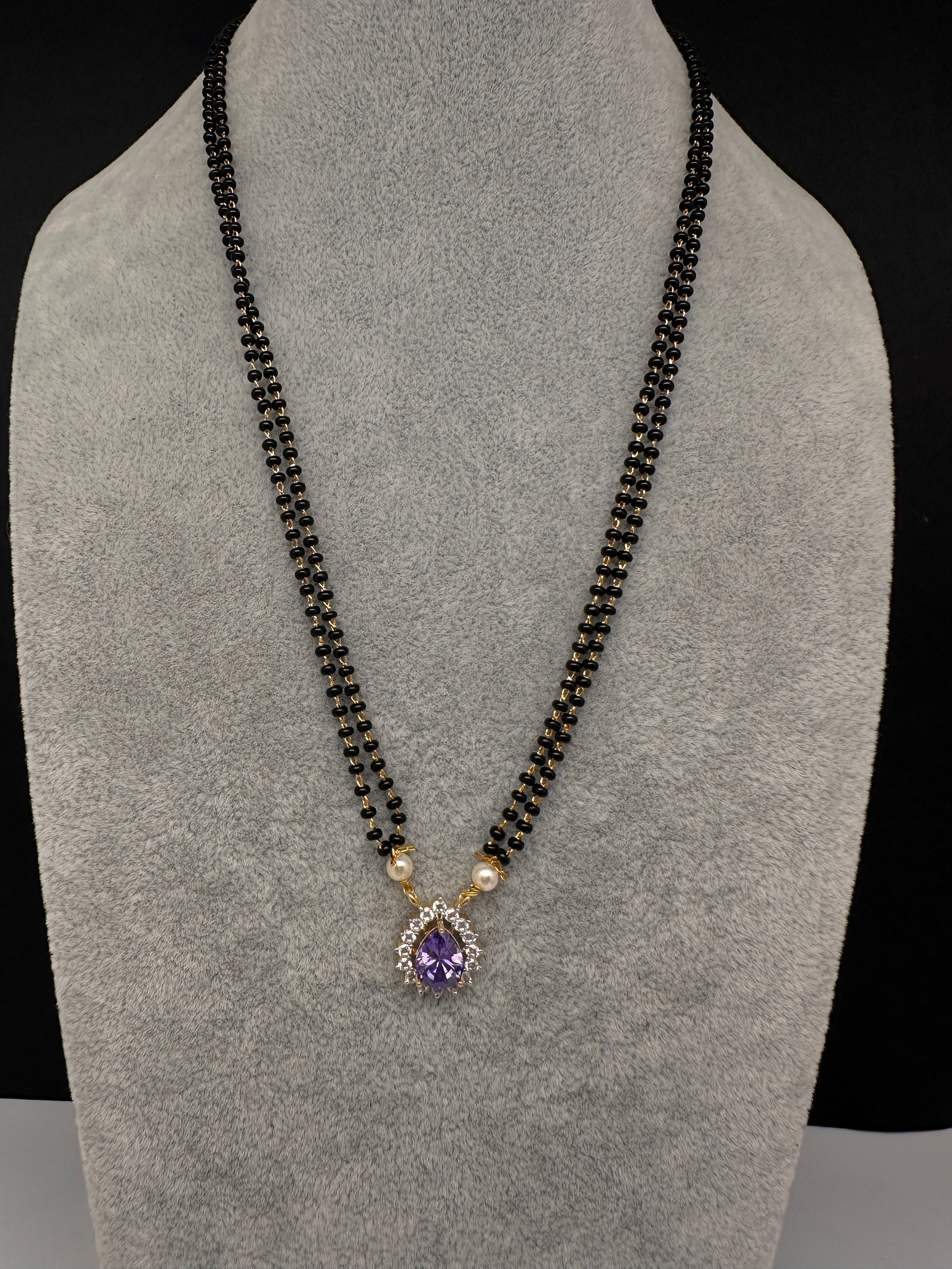 AD Color Stone Mangalsutra Necklace - Purple