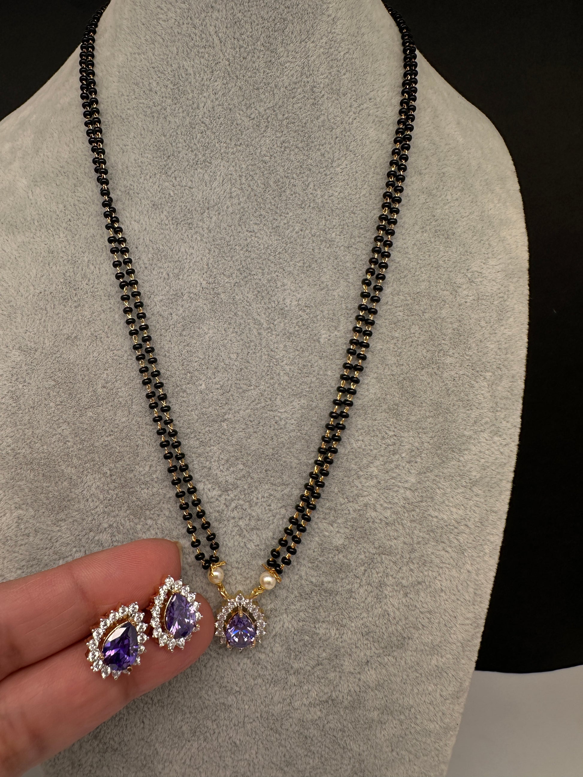 AD Color Stone Mangalsutra Necklace - Purple