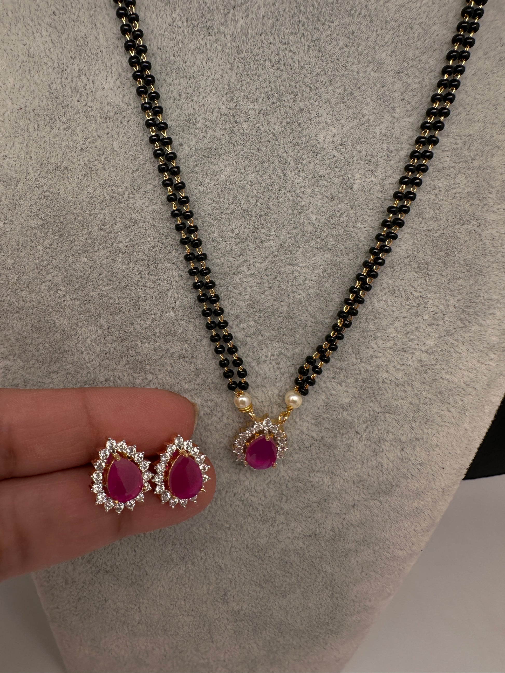 AD Color Stone Mangalsutra Necklace - Red