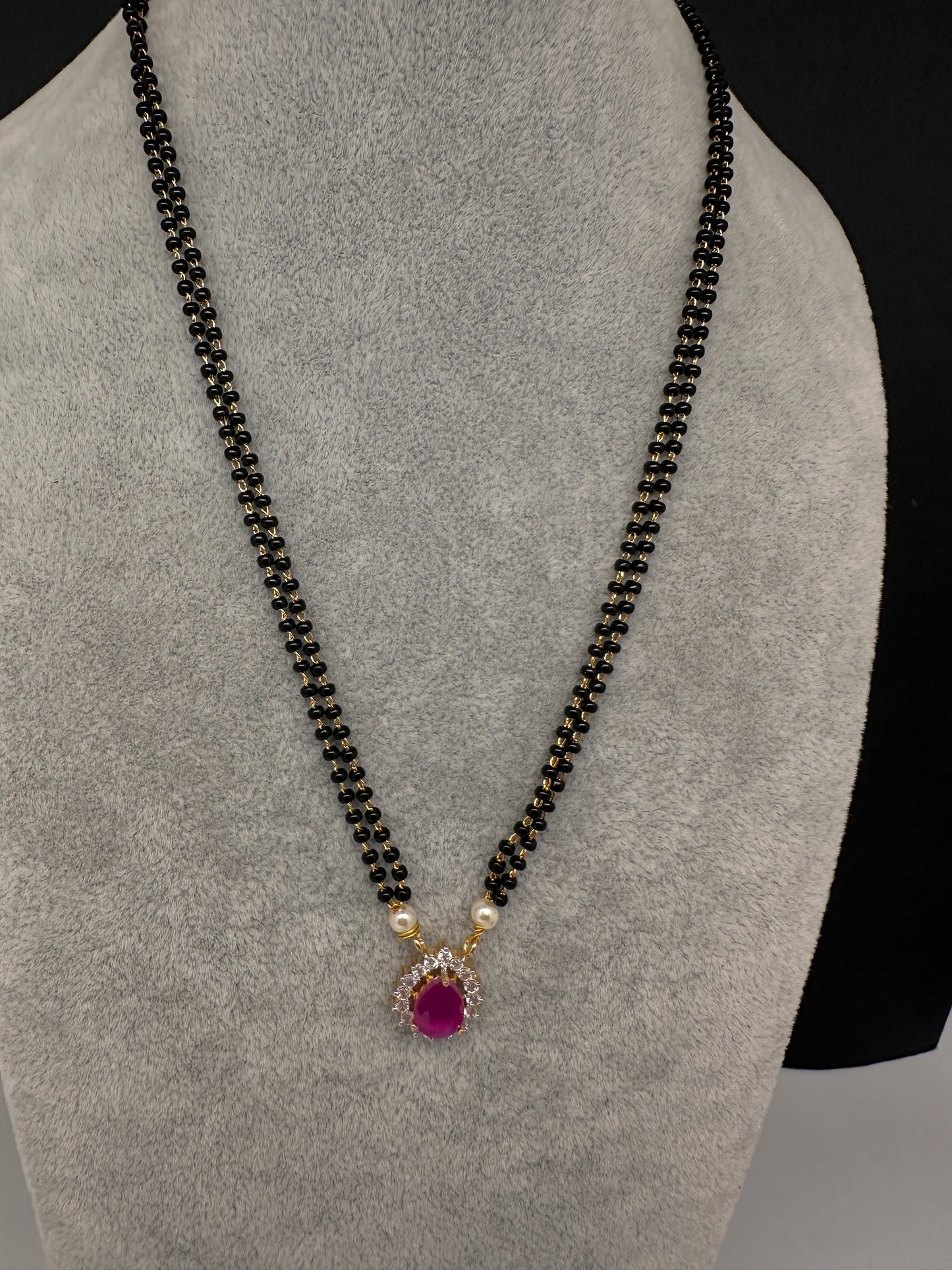 AD Color Stone Mangalsutra Necklace - Red