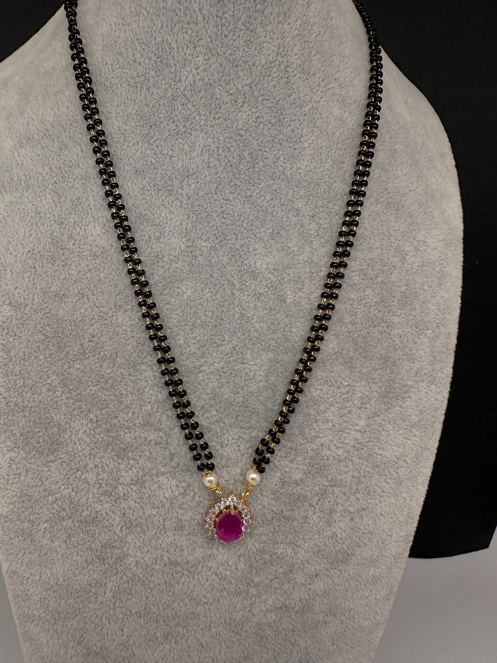 AD Color Stone Mangalsutra Necklace - Red