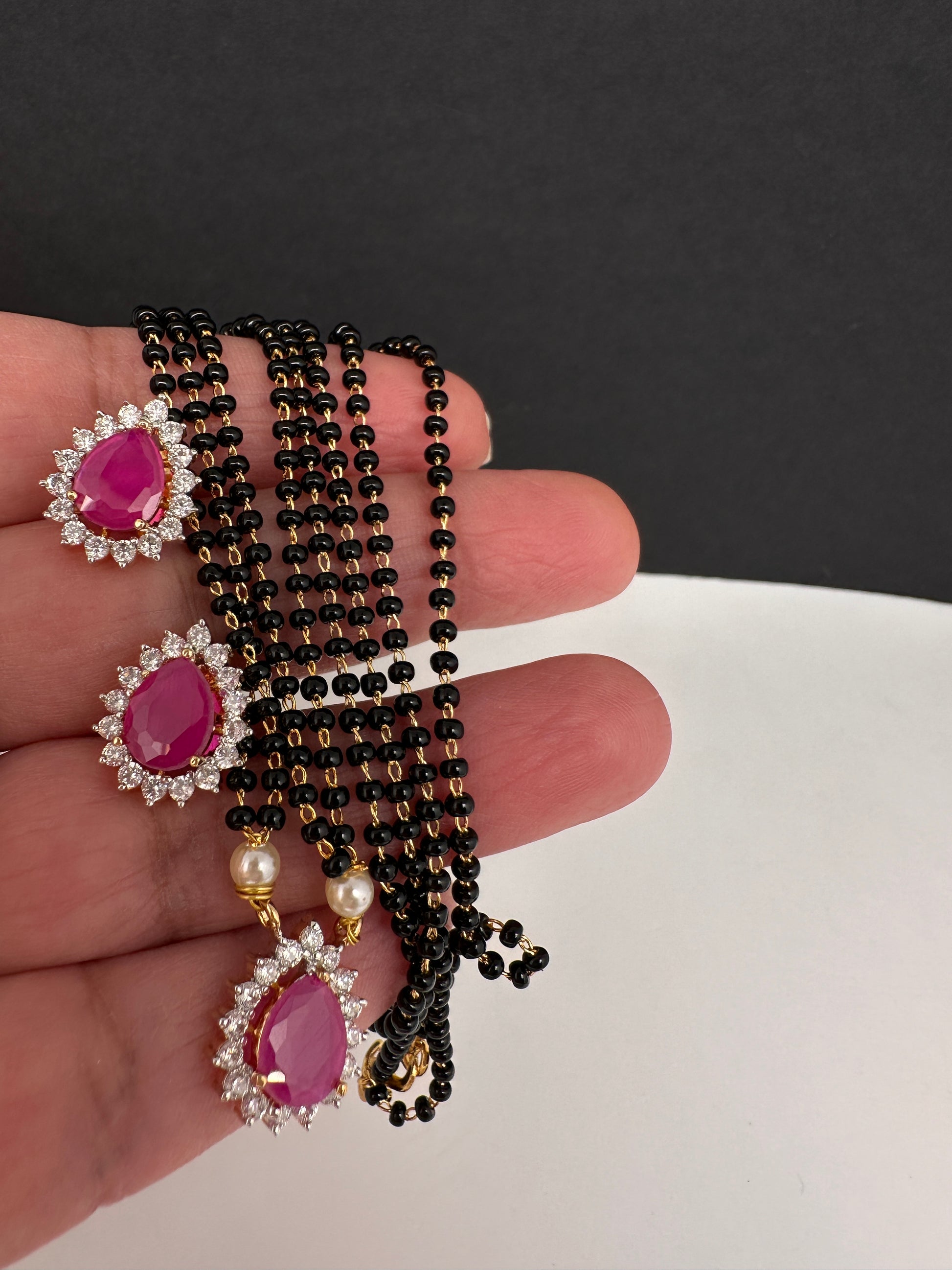 AD Color Stone Mangalsutra Necklace - Red