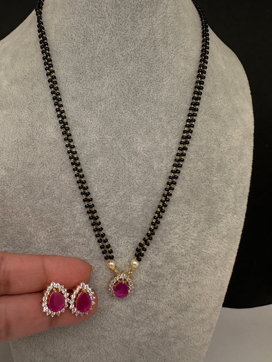 AD Color Stone Mangalsutra Necklace - Red