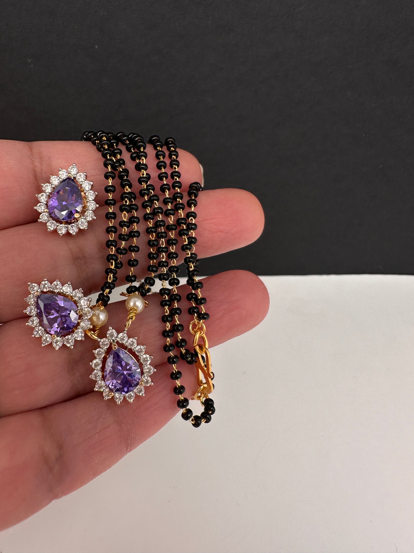 AD Color Stone Mangalsutra Necklace - Purple