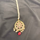 Red Stone Hyderabadi Jadau Pearls Golden Maangteeka