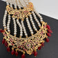 Color Stone Hyderabadi Jadau Pearls Golden Jhoomar - Red