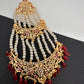 Color Stone Hyderabadi Jadau Pearls Golden Jhoomar - Red