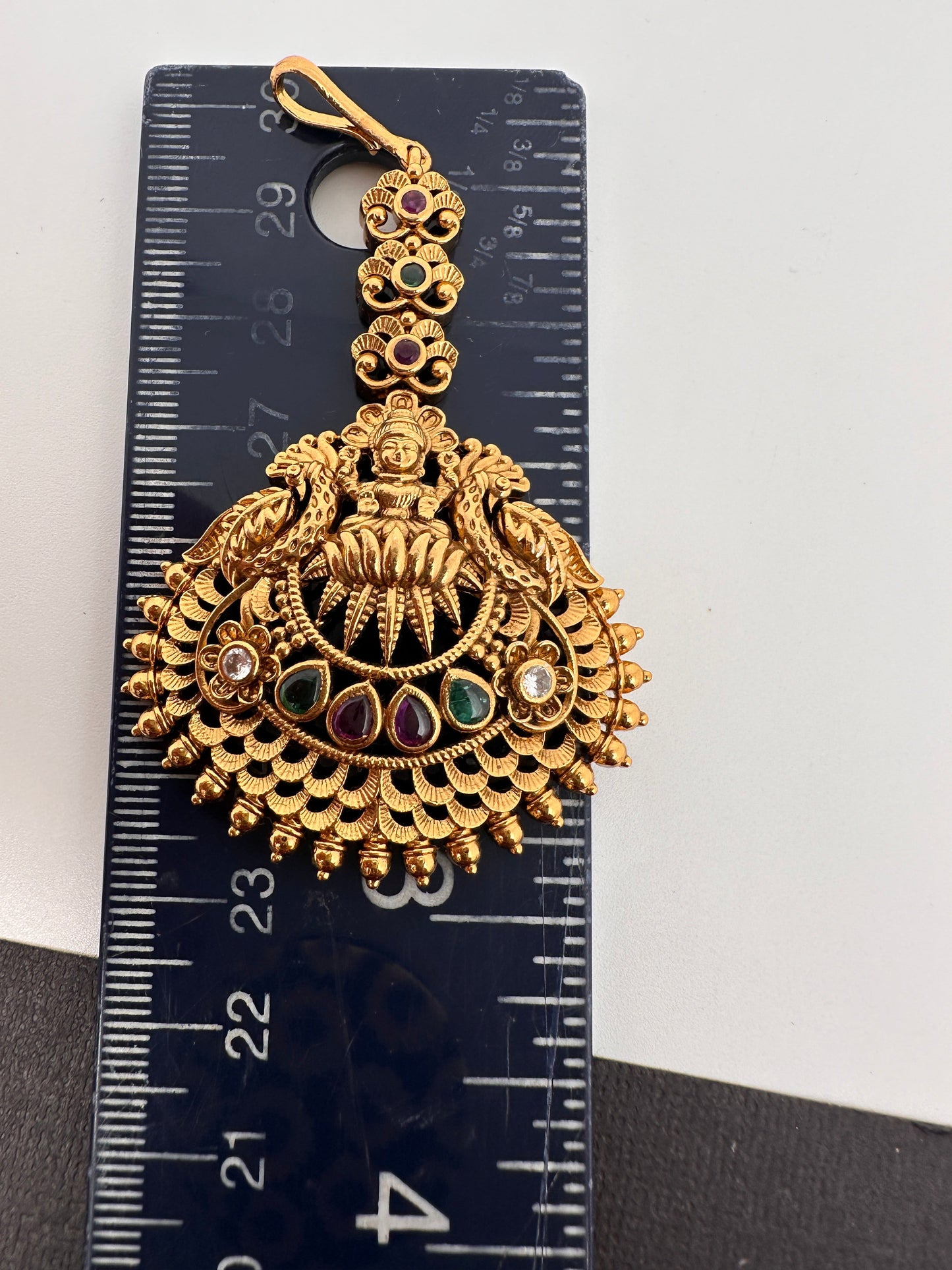 Matte Goddess Lakshmi Multi Stone Mang Tika