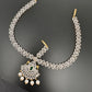 Red Ruby Diamond FinishPeacock Maangteeka Mathapatti with Red Stone