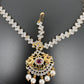 Emerald Ruby Dual Tone Peacock Maangteeka Mathapatti with Red Stone