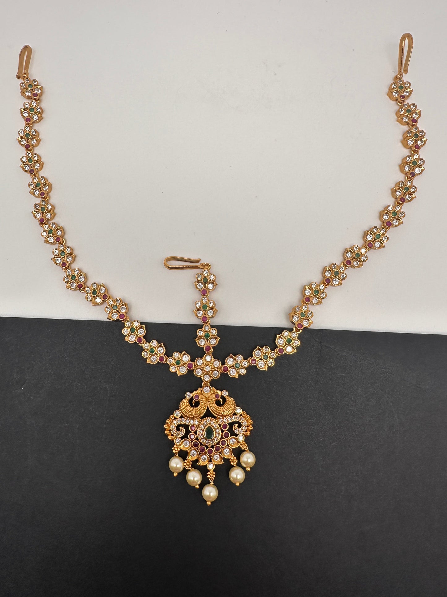 Matte Multi stone Peacock Maangteeka Mathapatti