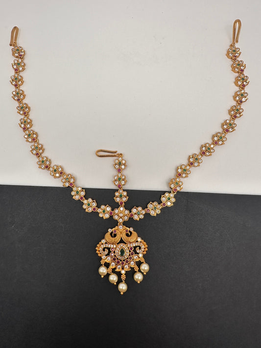 Matte Multi stone Peacock Maangteeka Mathapatti