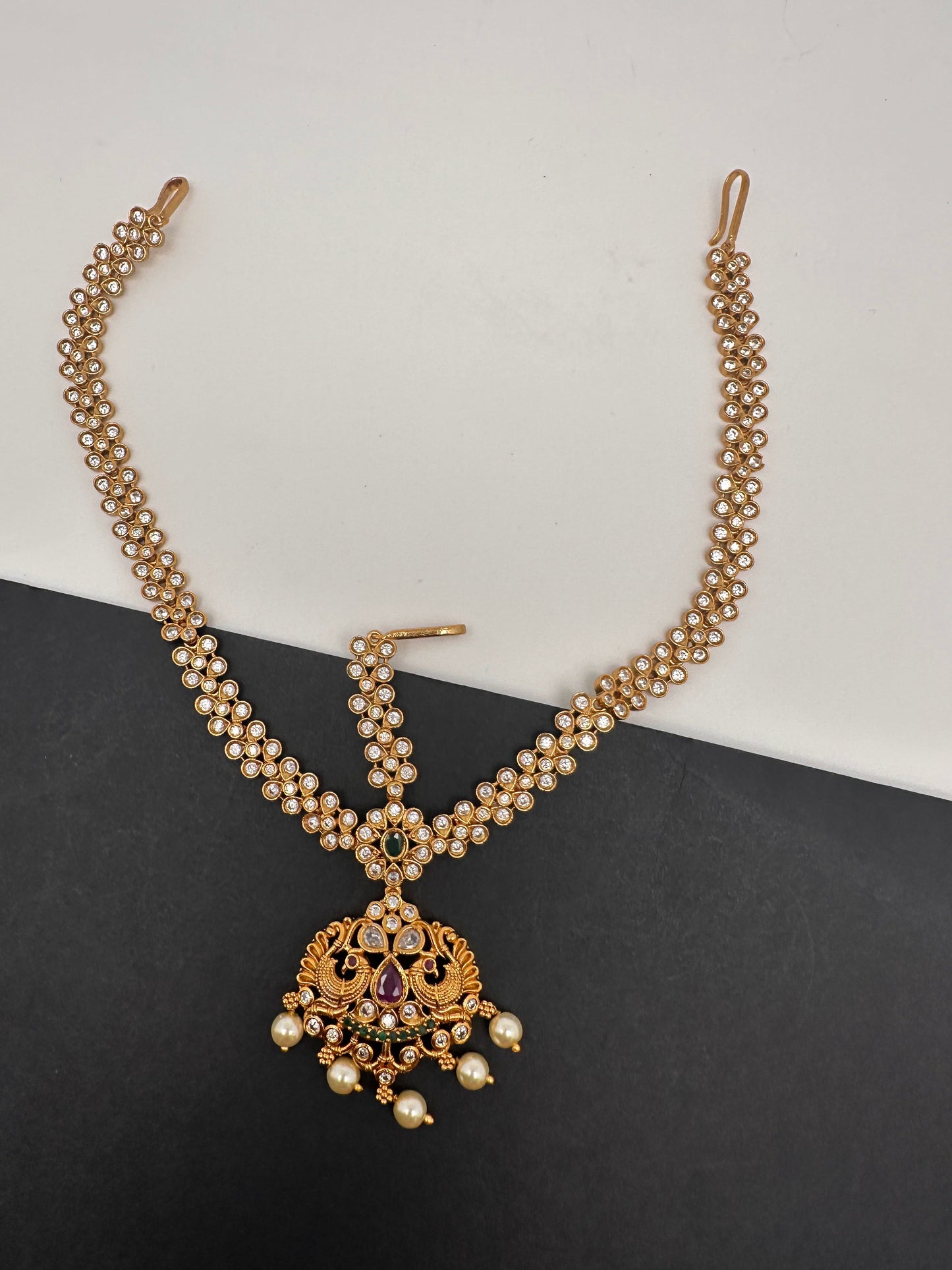 Matte Multi stone Peacock Maangteeka Mathapatti