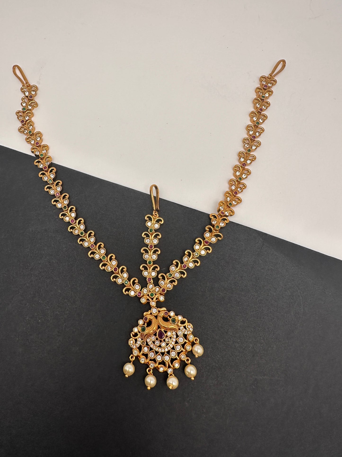 Matte Multi stone Peacock Maangteeka Mathapatti