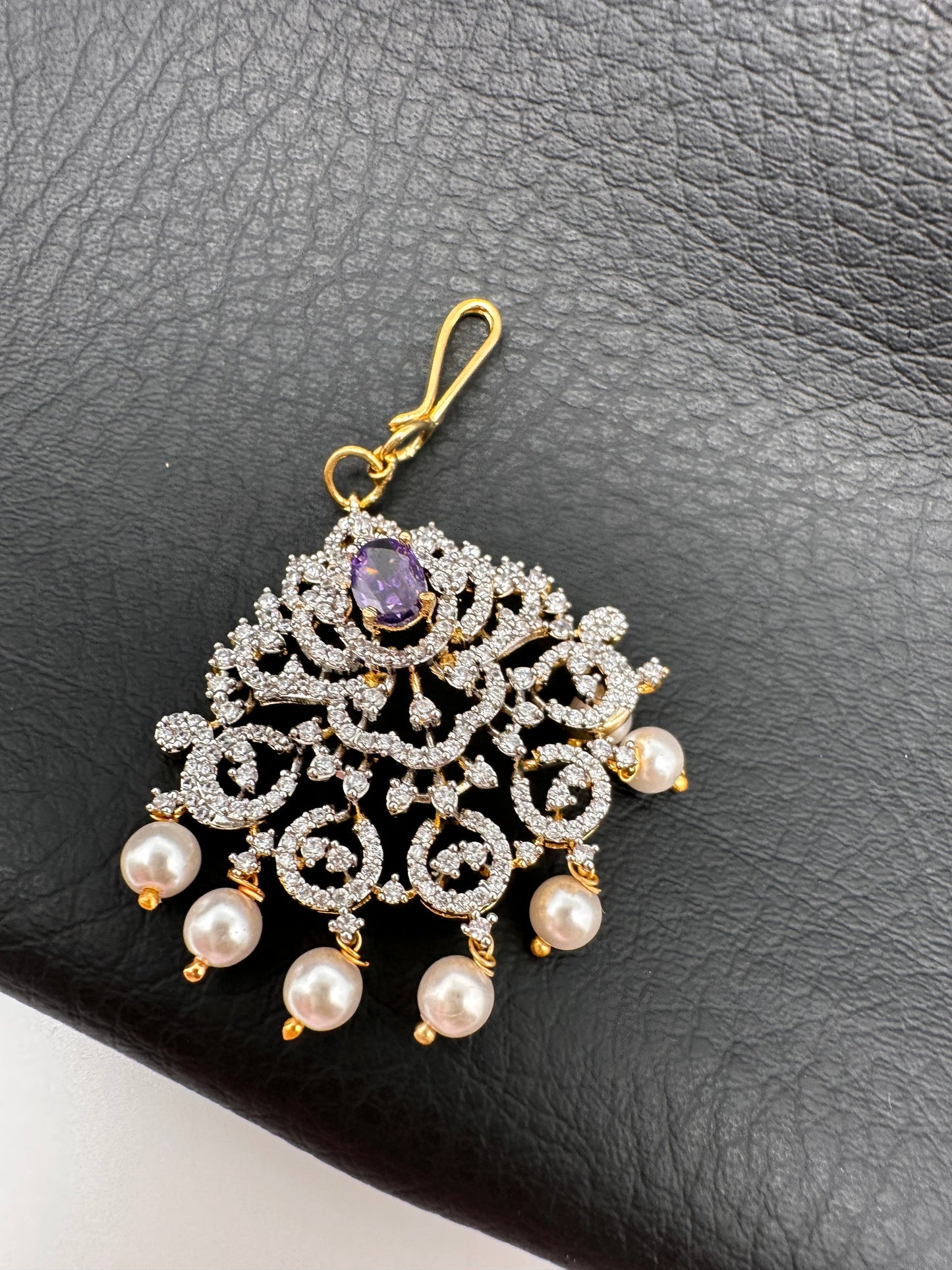 Diamond Finish Color Stone Maangteeka - Purple