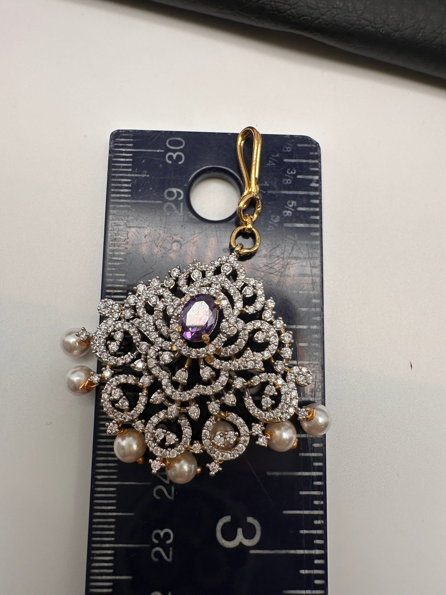 Diamond Finish Color Stone Maangteeka - Red