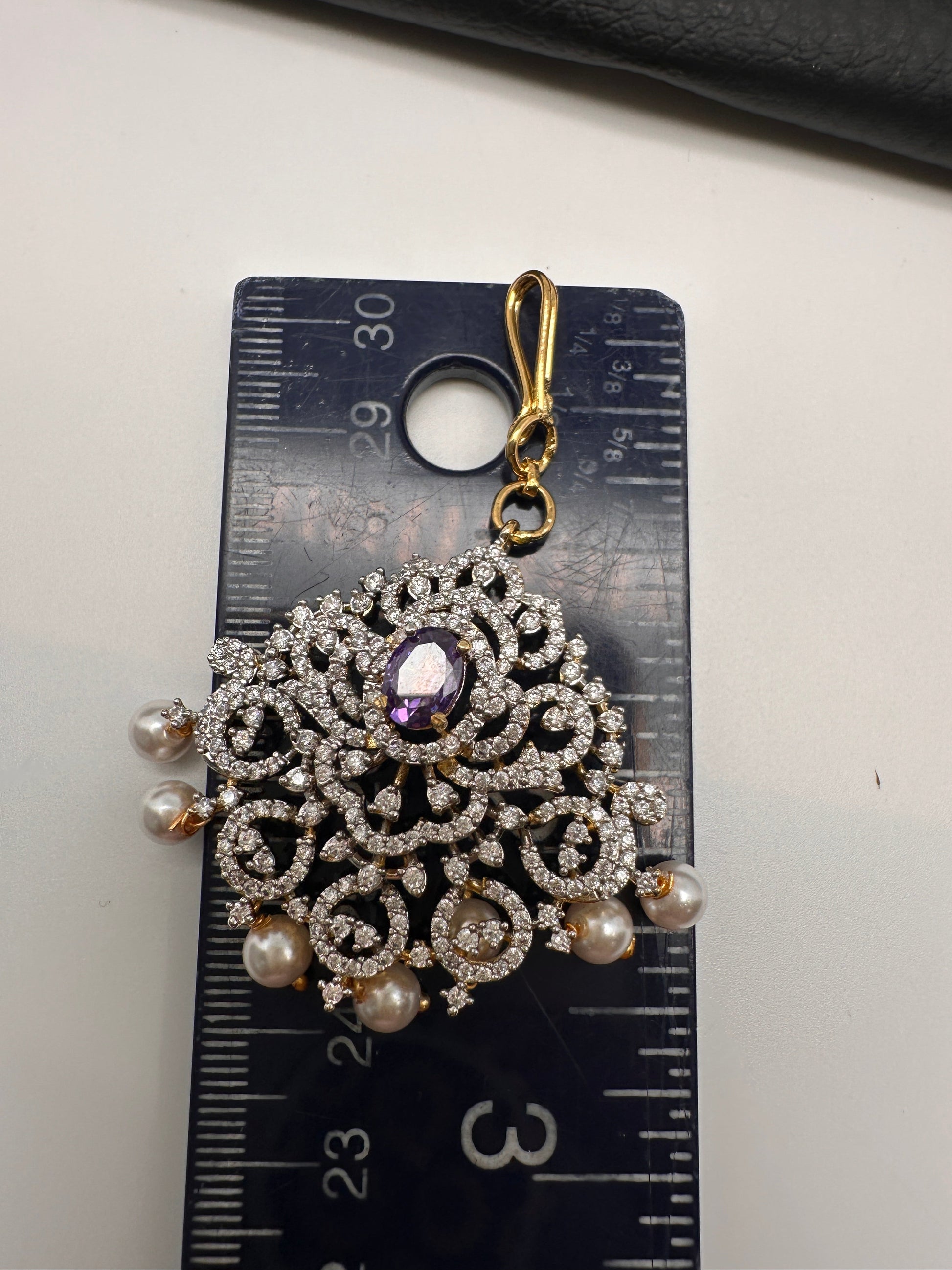 Diamond Finish Color Stone Maangteeka - Red