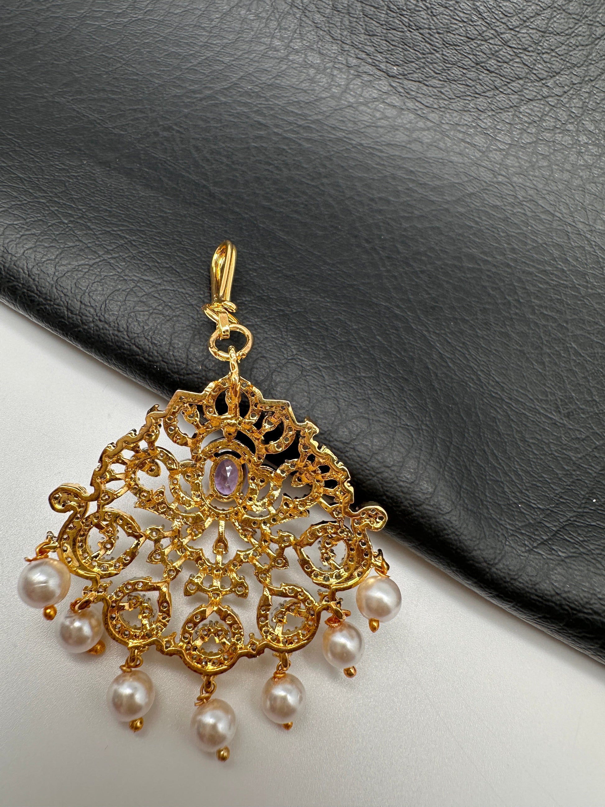 Diamond Finish Color Stone Maangteeka - Red