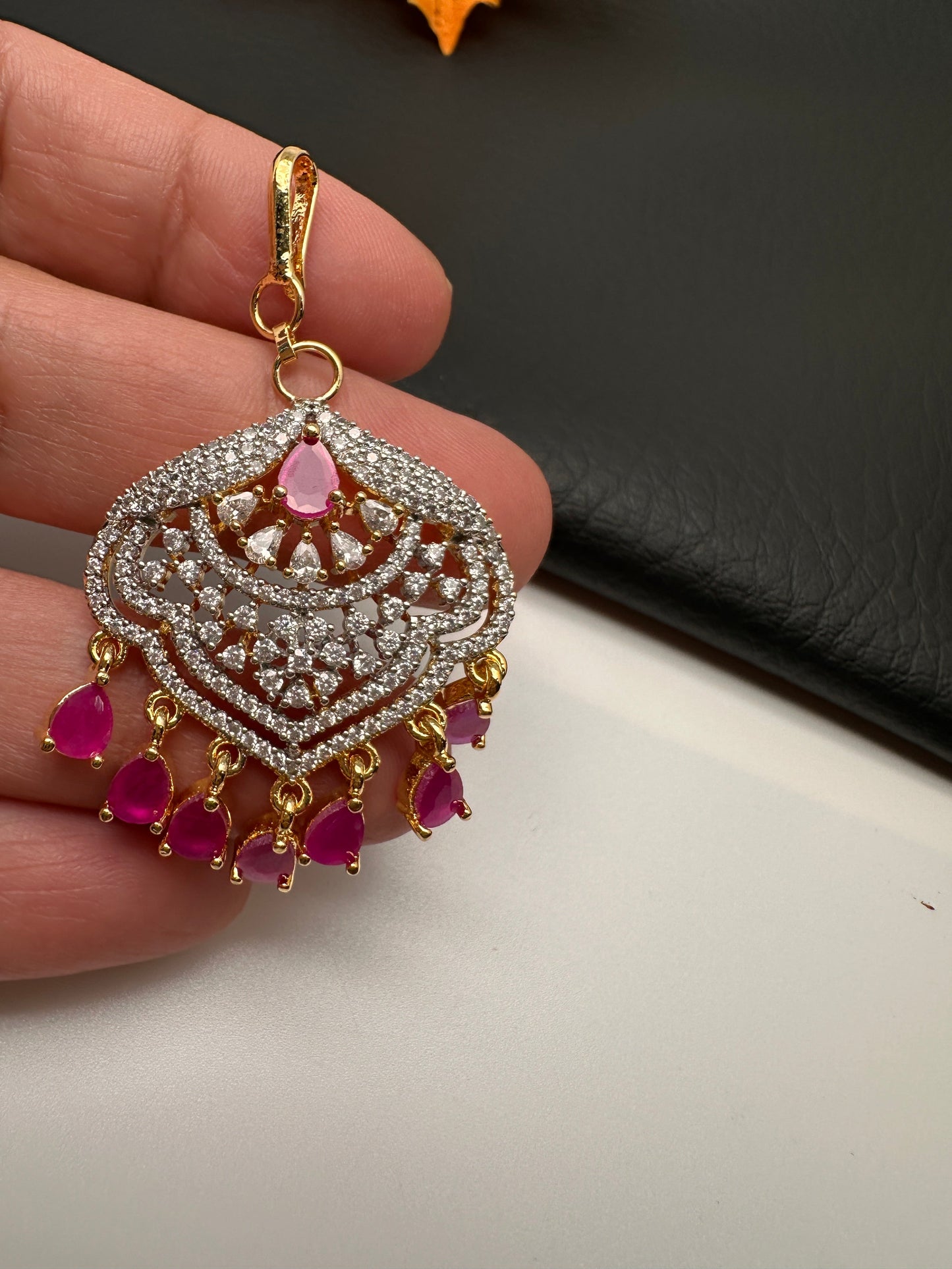 Diamond Finish Color Stone Maangteeka - Red