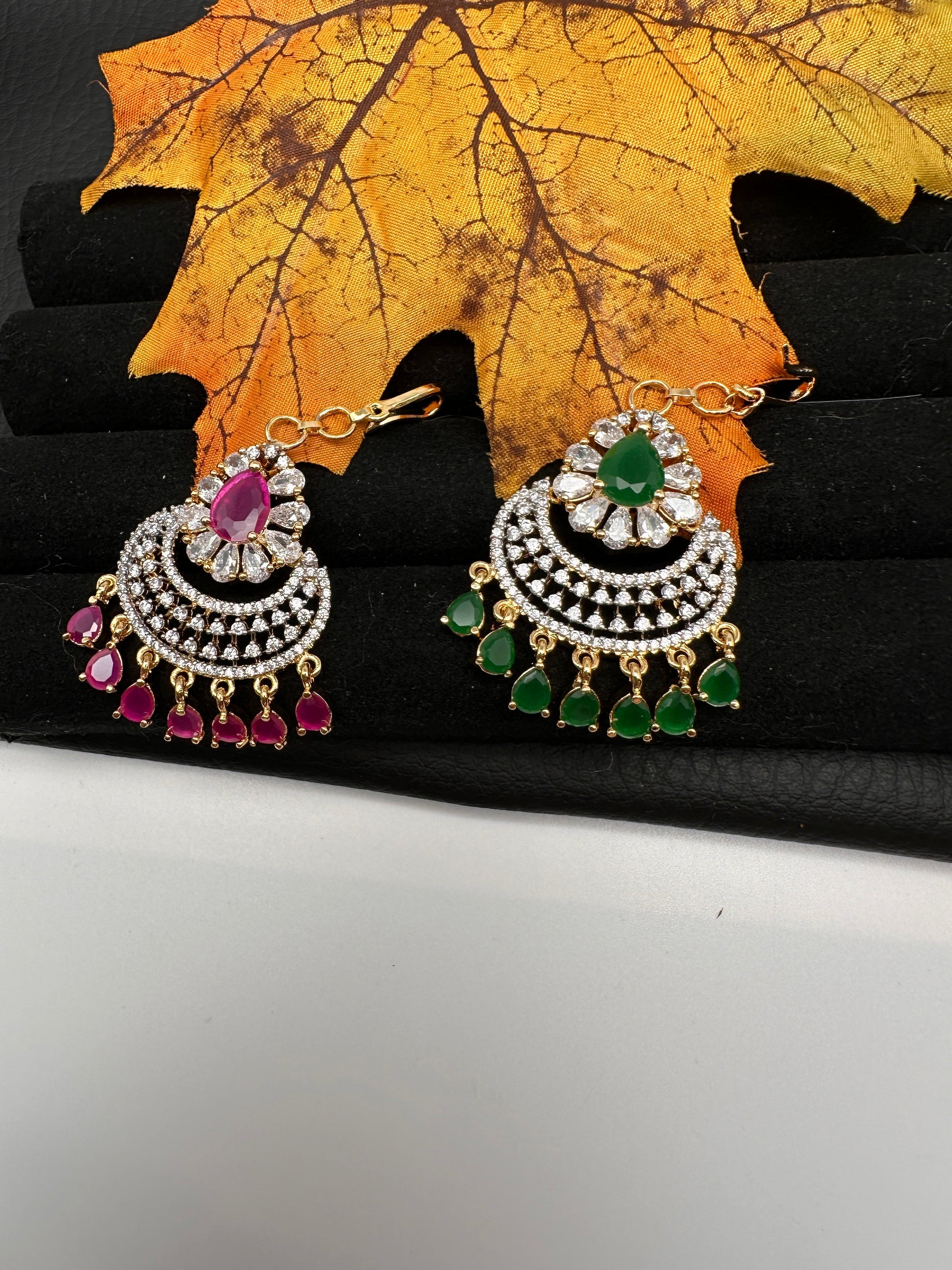 Diamond Finish Color Stone Maangteeka - Red