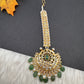 Polki 6 Carat gold plated Pearl Mang Tika - Green