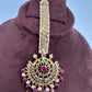 Polki 6 Carat gold plated Pearl Mang Tika - Red