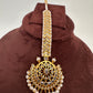 Polki 6 Carat gold plated Pearl Mang Tika - White