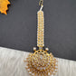 Polki 6 Carat gold plated Pearl Mang Tika - White