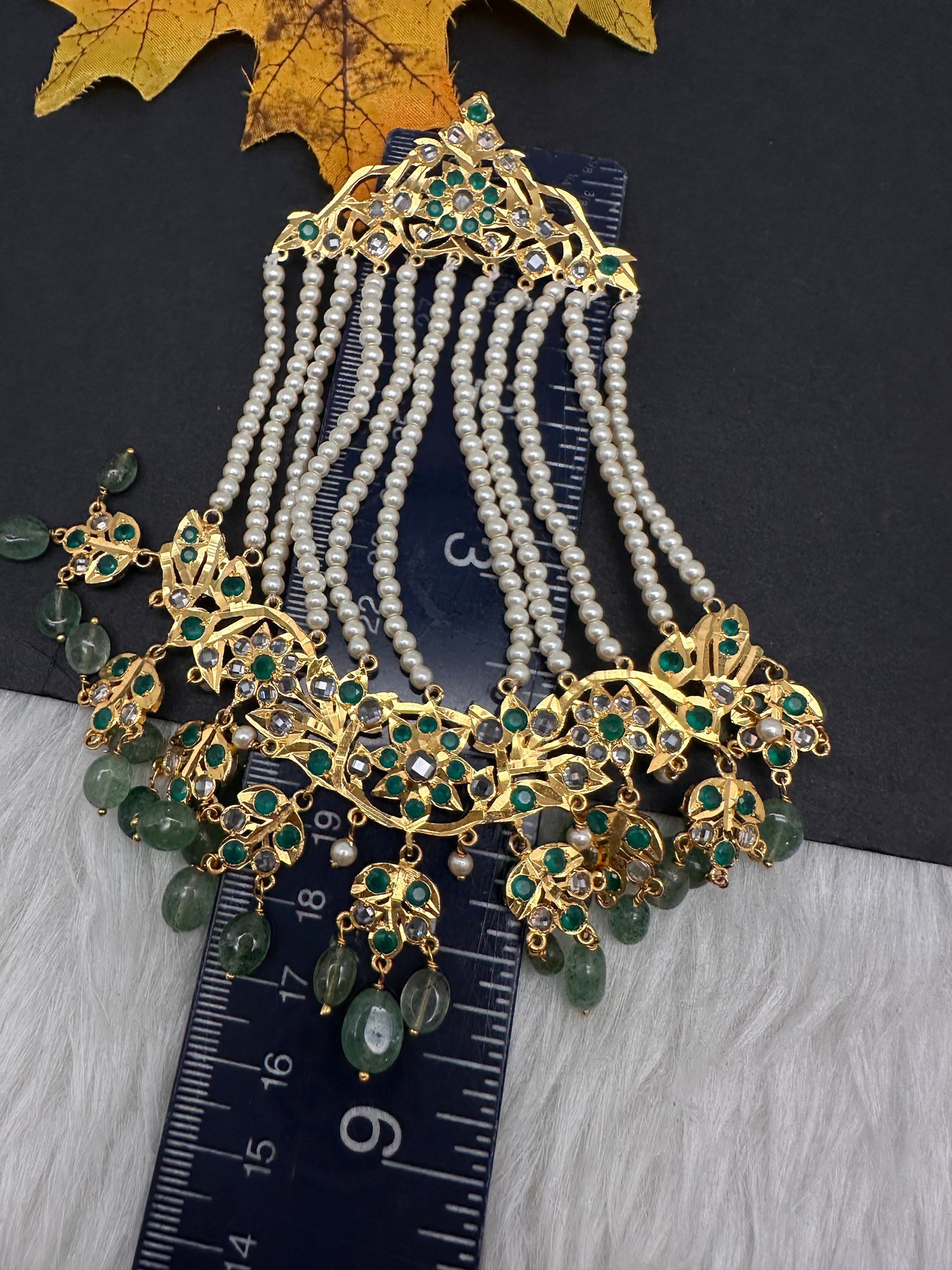 6 Carat Gold Plated Hyderabadi Jadau Emerald Pearls Golden Jhoomar