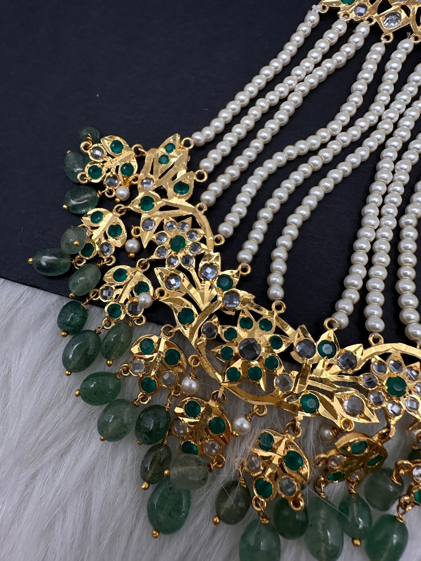 6 Carat Gold Plated Hyderabadi Jadau Emerald Pearls Golden Jhoomar