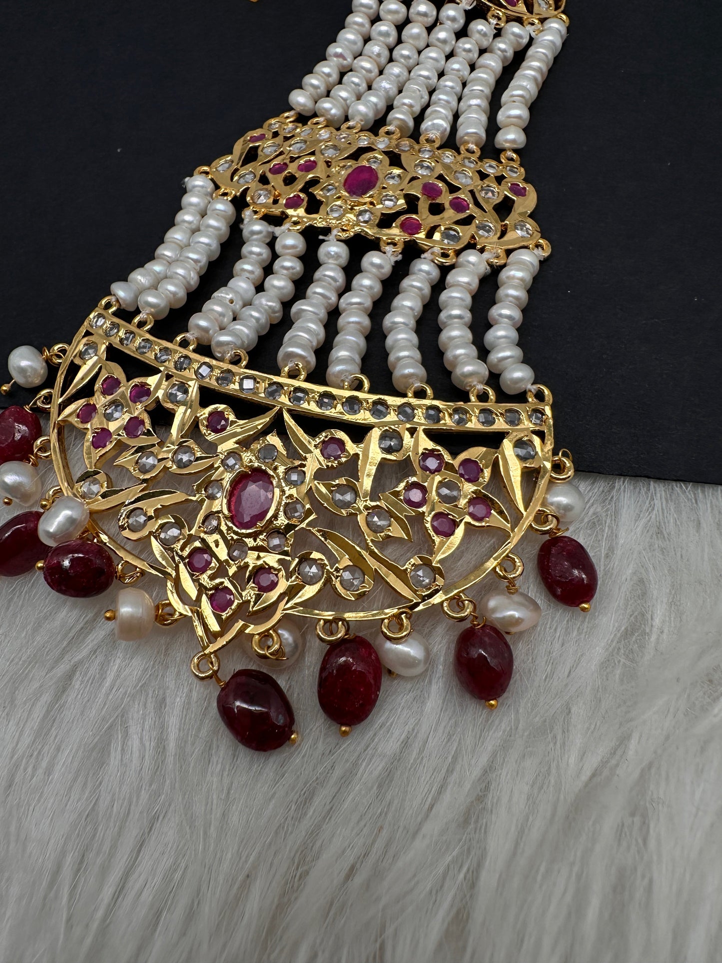 6 Carat Gold Plated Hyderabadi Jadau Real Pearls Pearls Golden Jhoomar