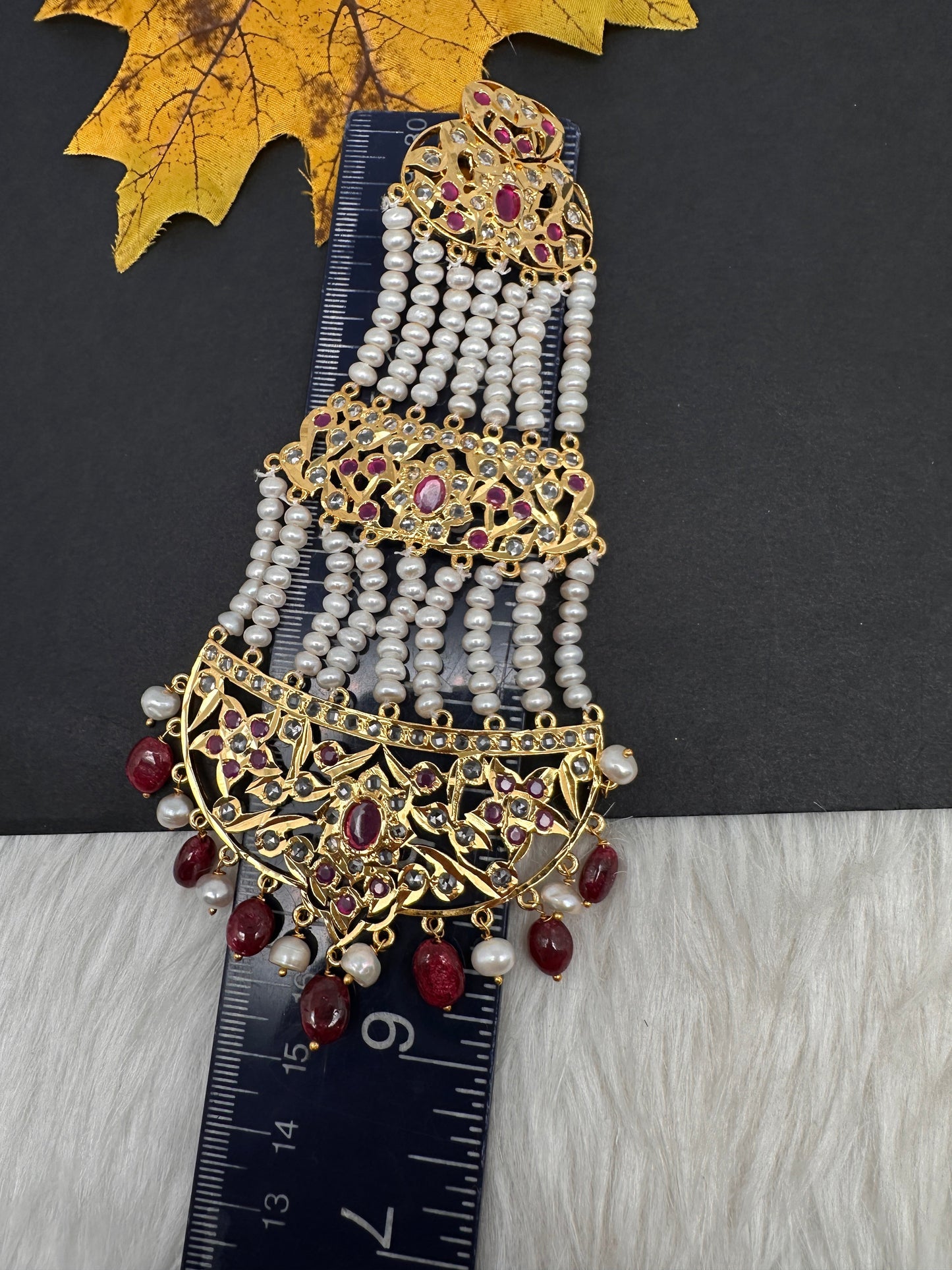 6 Carat Gold Plated Hyderabadi Jadau Real Pearls Pearls Golden Jhoomar