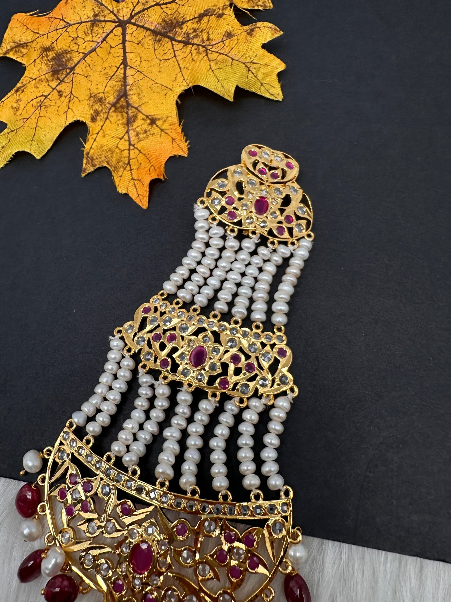 6 Carat Gold Plated Hyderabadi Jadau Real Pearls Pearls Golden Jhoomar