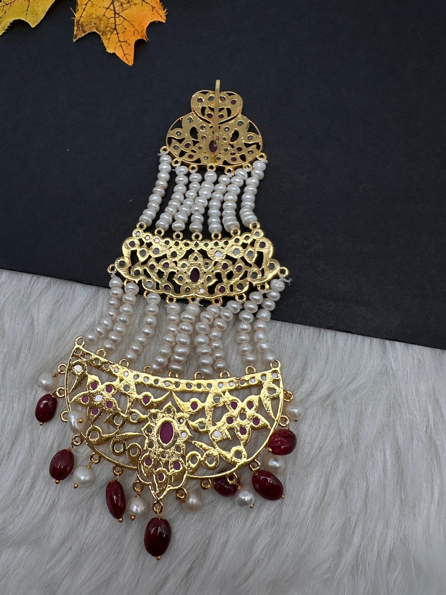 6 Carat Gold Plated Hyderabadi Jadau Real Pearls Pearls Golden Jhoomar