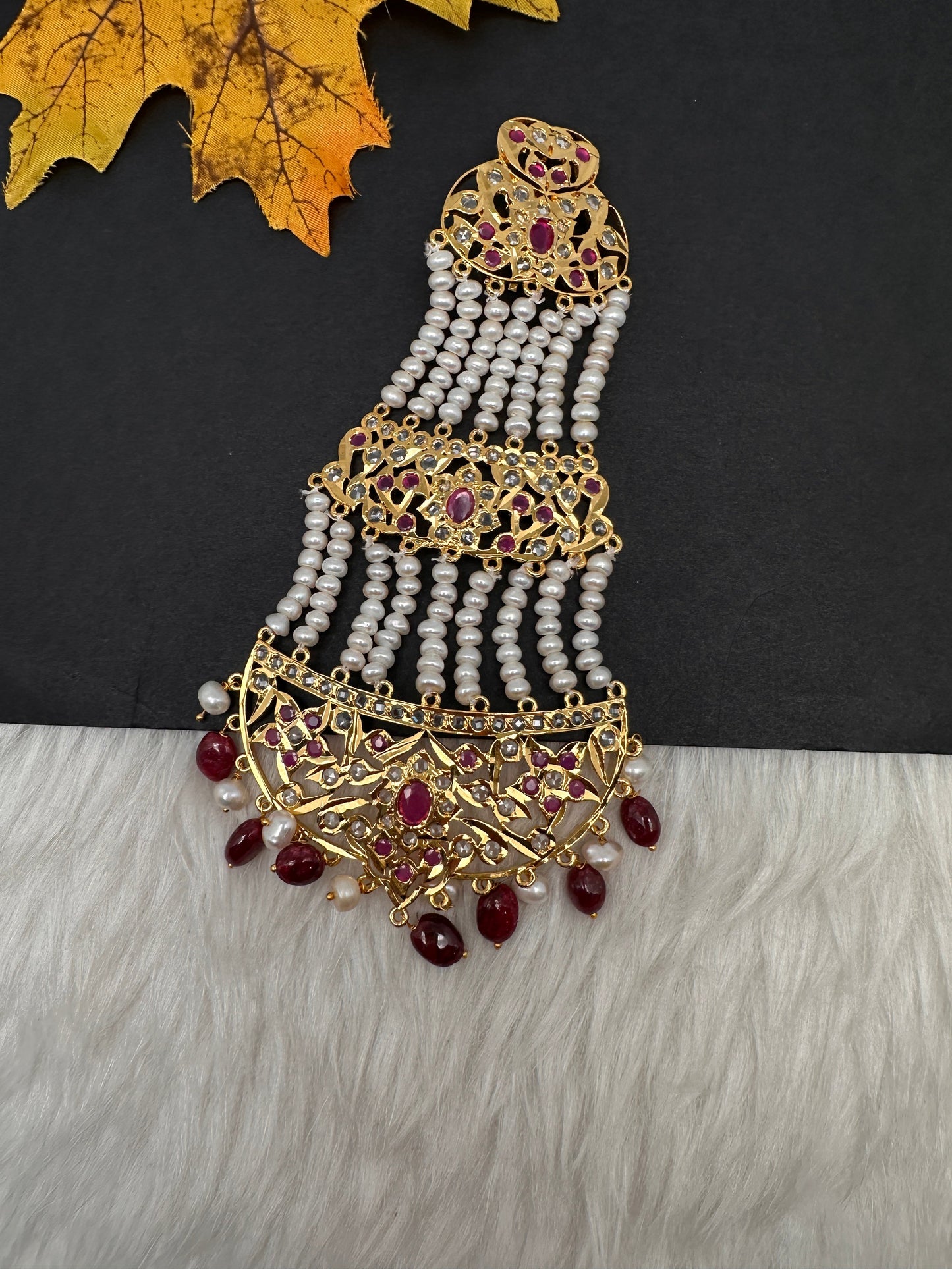 6 Carat Gold Plated Hyderabadi Jadau Real Pearls Pearls Golden Jhoomar