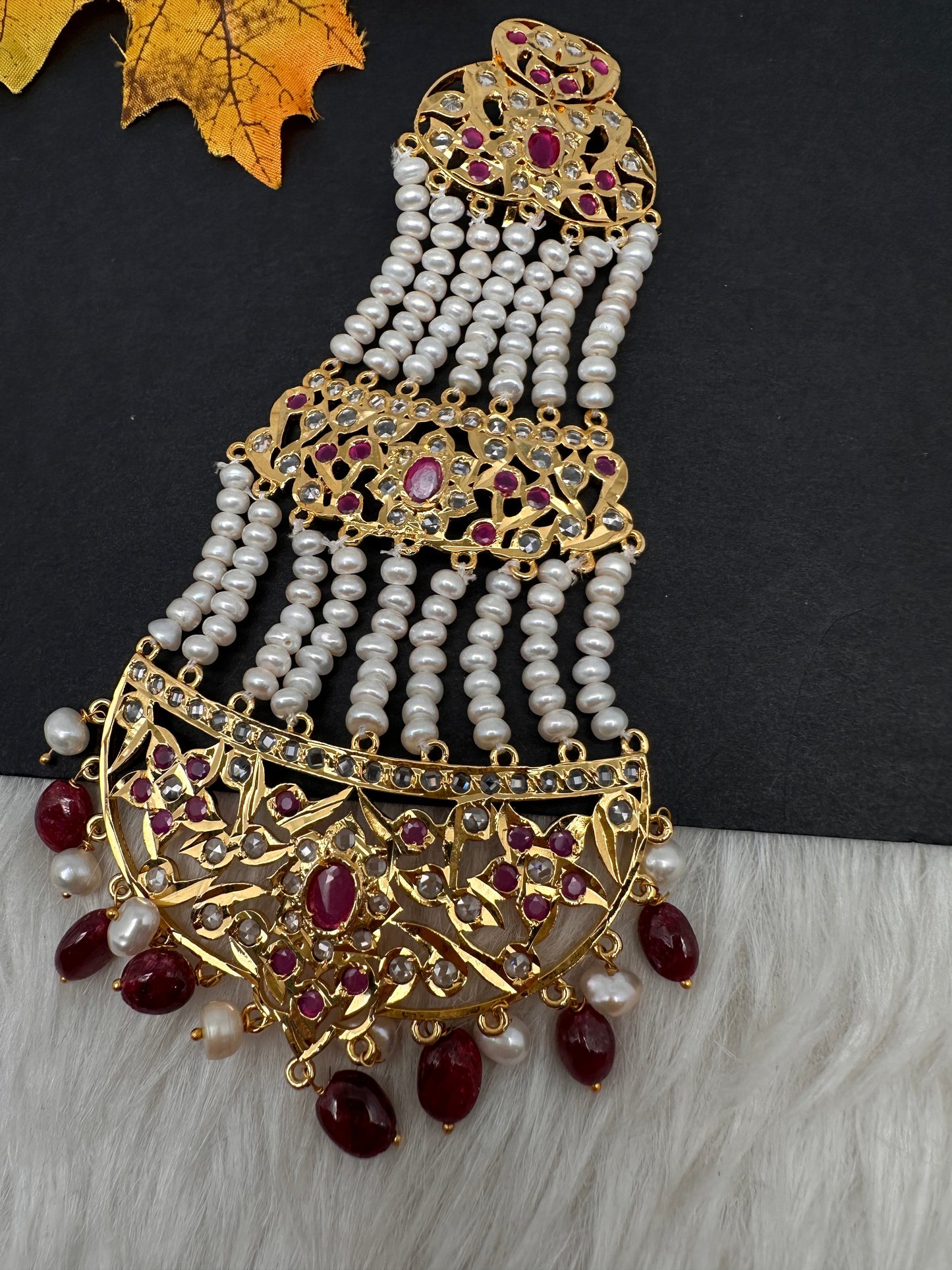 6 Carat Gold Plated Hyderabadi Jadau Real Pearls Pearls Golden Jhoomar