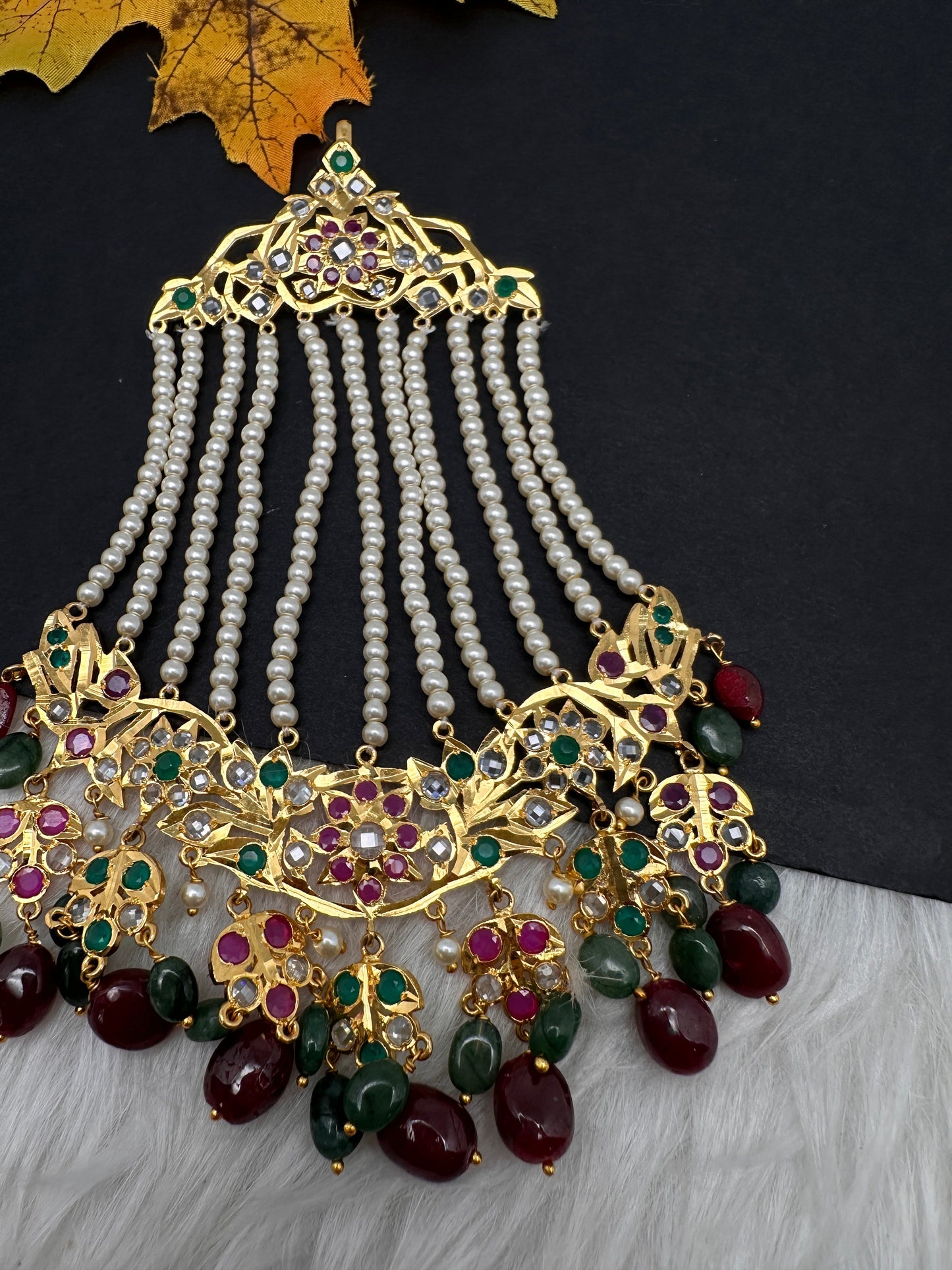 6 Carat Gold Plated Hyderabadi Jadau Real Pearls Pearls Golden Jhoomar
