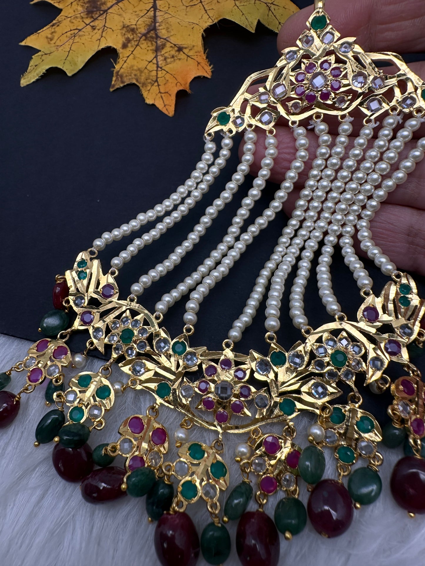 6 Carat Gold Plated Hyderabadi Jadau Real Pearls Pearls Golden Jhoomar