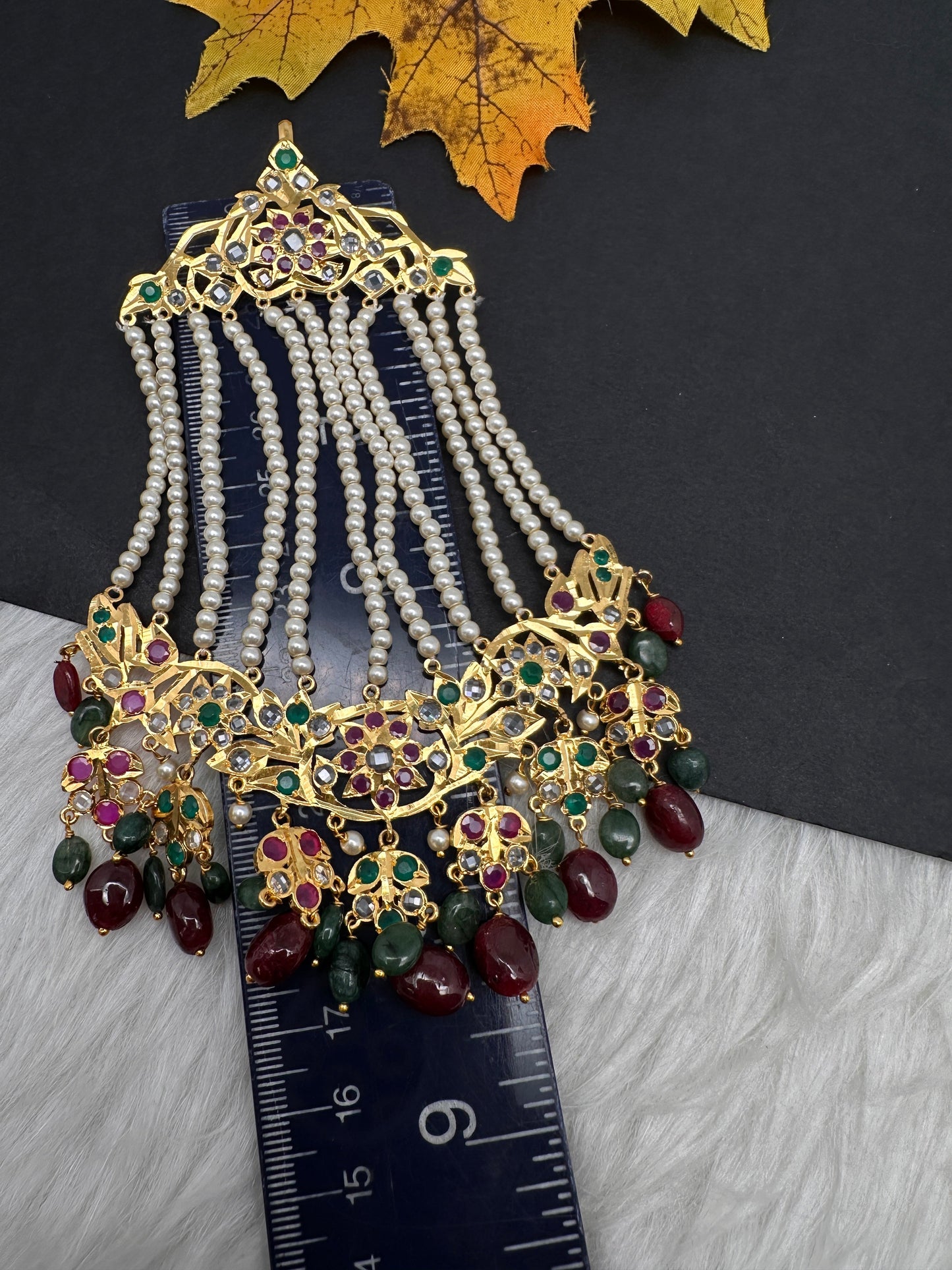 6 Carat Gold Plated Hyderabadi Jadau Real Pearls Pearls Golden Jhoomar