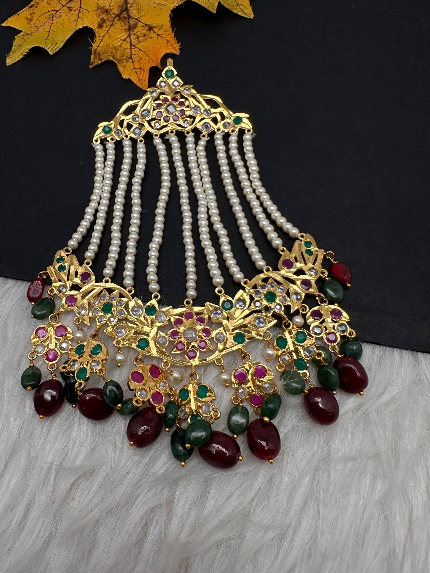 6 Carat Gold Plated Hyderabadi Jadau Real Pearls Pearls Golden Jhoomar