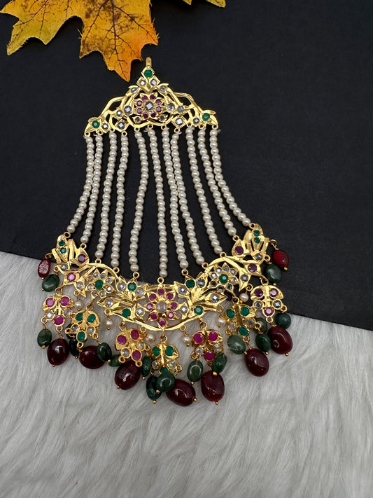6 Carat Gold Plated Hyderabadi Jadau Real Pearls Pearls Golden Jhoomar