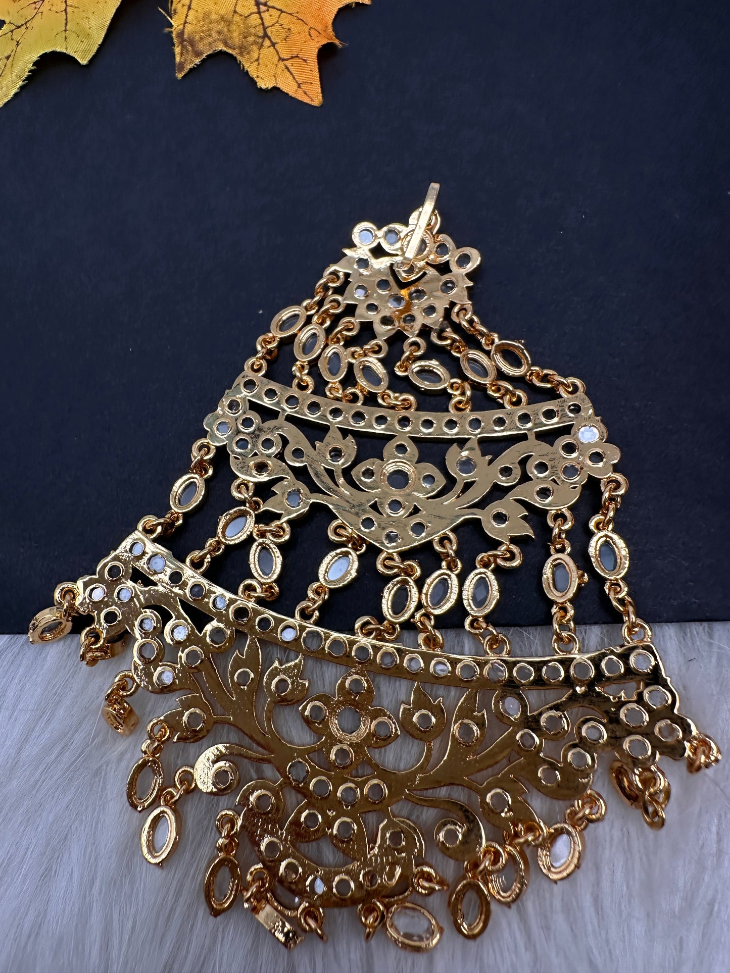 6 Carat Gold Plated Hyderabadi Jadau CZ Golden Jhoomar