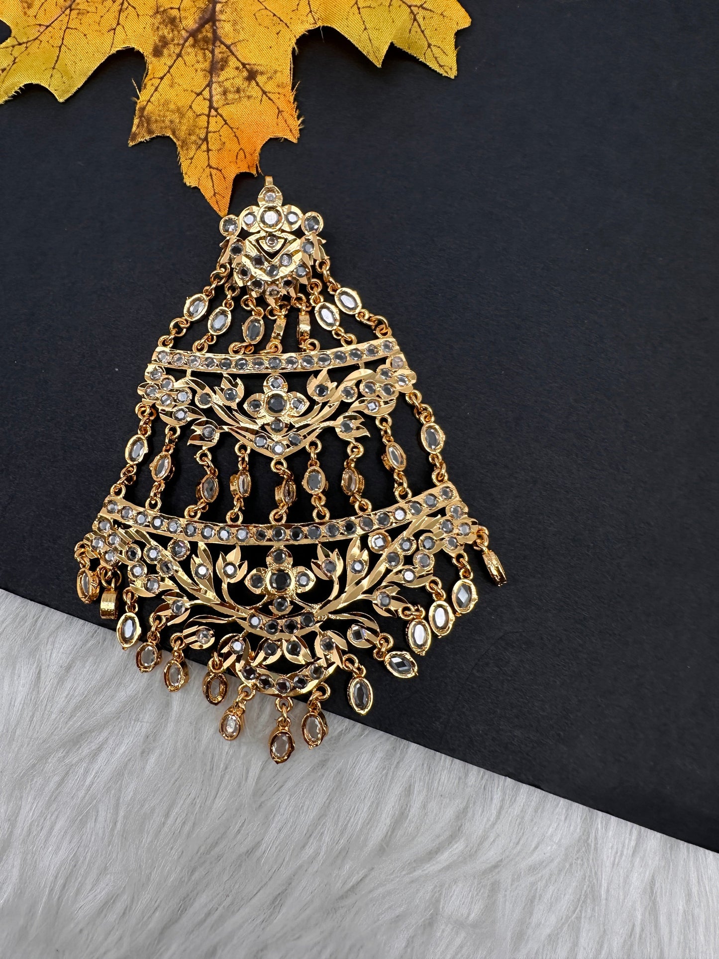 6 Carat Gold Plated Hyderabadi Jadau CZ Golden Jhoomar